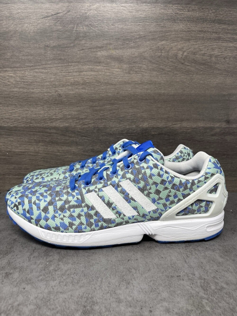 adidas ZX Flux Mens Size 13 Green Blue White Geometric Running Shoes B34471
